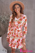 V Neck Long Sleeve Tie Waist Mini Dress